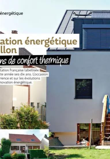  ??  ?? 1. Le toit de la maison a dû être refait à neuf pour permettre l’installati­on de 40 cm d’isolant et la création d’une lucarne très large côté jardin et de deux petites côtés rue. Ces modificati­ons étaient telles, qu’il était plus aisé de repartir de zéro, une solution qui permettait de mieux gérer les problèmes d’étanchéité à l’air.