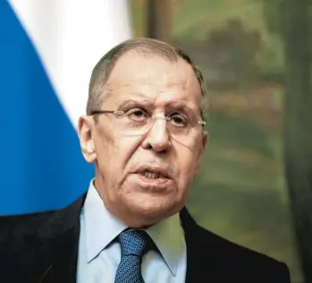  ?? YURI KOCHETKOV/EUROPEAN PRESSPHOTO AGENCY ?? Russian Foreign Minister Sergey Lavrov called sanctions imposed Thursday by President Biden “absolutely unfriendly and unprovoked.” Russia retaliated Friday to sanctions by the United States.