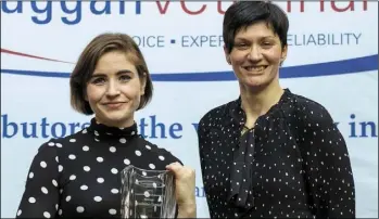  ??  ?? Siobhan Carroll, winner of the inaugural Duggan Veterinary DkIT Anaesthesi­a and Analgesia Award with Silvija Husar from Duggan Veterinary.