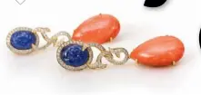  ??  ?? FARAH KHAN FINE JEWELLERY Earrings with blue sapphire carving, coral and diamonds