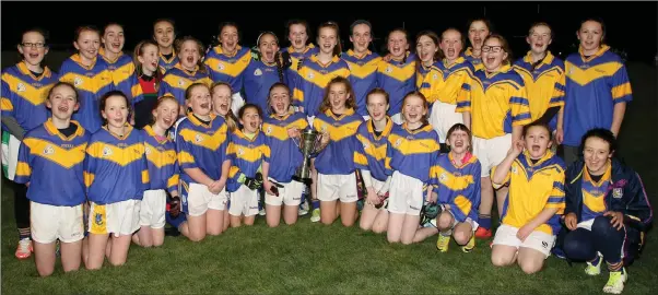  ??  ?? The Taghmon girls celebratin­g after winning the ‘A’ title for the first time ever.