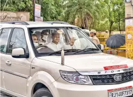  ?? — PTI ?? Rajasthan chief minister Ashok Gehlot leaves from a hotel in Jaipur on Saturday.