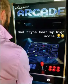  ??  ?? Getting his kicks: David Beckham plays Pac-Man on his birthday in picture posted by son Cruz – with cheeky comment and emojis