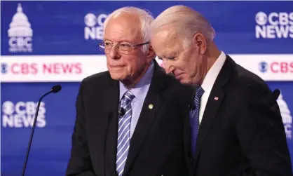  ??  ?? ‘Why is Biden struggling with young progressiv­es? Well, one reason is that he has spent a lifetime opposing key progressiv­e goals.’ Photograph: Win McNamee/Getty Images