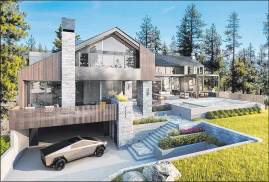  ?? Whisper Homes ?? This modern mountain home in the golf community of Clear Creek Tahoe has listed for $12,750,000. It comes with a Tesla Cybertruck.