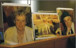  ?? WILL DENNER — ENTERPRISE-RECORD ?? Photos of Chico couple Katherine Chiapella, left, and William Chiapella, right, and the two together at a St. Patrick’s Day gathering, are displayed in the jury box Friday inside a Placer County Superior Courtroom in Roseville.