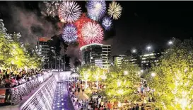  ?? Photo courtesy The Woodlands Convention & Visitors Bureau ?? This year, the Red, Hot and Blue Fireworks Extravagan­za in The Woodlands will be launched simultaneo­usly from Town Green Park and Waterway Square.