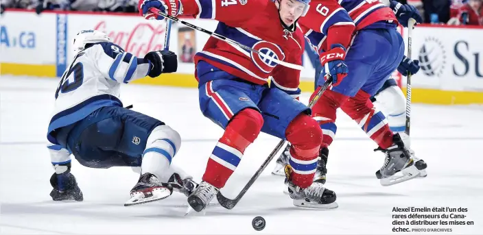  ??  ?? Alexeï Emelin était l’un des rares défenseurs du Canadien à distribuer les mises en échec. PHOTO D’ARCHIVES