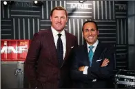  ?? AP/ALEX BRANDON ?? Former Dallas Cowboys tight end Jason Witten (left) teams up with Joe Tessitore (right) and Booger McFarland as the new broadcast crew on ESPN’s Monday Night Football.