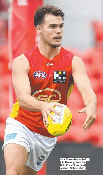  ?? Picture: Getty ?? Jack Bowes has opted to join Geelong from the Gold Coast Suns next season.