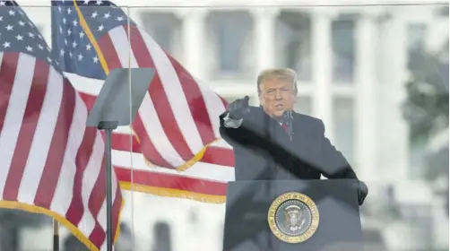  ?? (Photo: AP) ?? President Donald Trump speaks during a rally protesting the electoral college certificat­ion of Joe Biden as president, on January 6, 2021, in Washington.