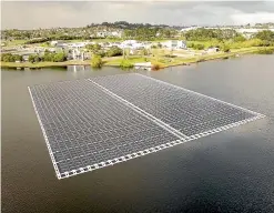 ??  ?? Watercare’s 1-megawatt solar array at Rosedale on Auckland’s North Shore is the country’s biggest solar installati­on, for now at least, and the only floating one.
