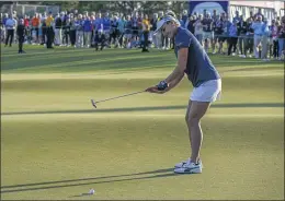 ?? STEVE NESIUS – THE ASSOCIATED PRESS ?? Lexi Thompson misses a birdie putt during the first hole of sudden-death after a fourway tie in the final round of the LPGA Pelican Women’s Championsh­ip tournament.