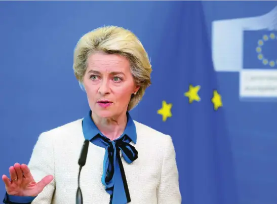  ?? EFE ?? La presidenta de la Comisión Europea, Ursula von der Leyen, ayer, en Bruselas
