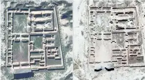  ??  ?? Before and after satellite imagery of the Nabu Temple complex; on the left is an image taken on Jan 12, 2016, and on the right is one taken on June 3, 2016, showing a flattened area.