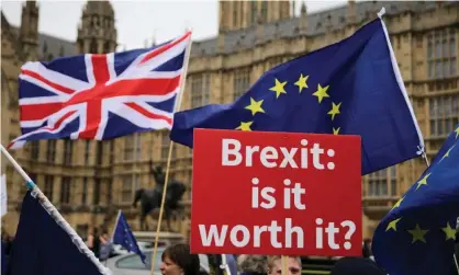  ??  ?? Pro- and anti-Brexit protests outside the Houses of Parliament. ‘Parliament backed an amendment urging the government to salvage the citizens’ rights portion of Theresa May’s EU withdrawal agreement, even if that deal itself falls.’ Photograph: Daniel Leal-Olivas/AFP/Getty Images