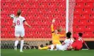  ?? Photograph: Catherine Ivill/Getty Images ?? Canada’s Evelyne Viens opens the scoring past Carly Telford of England.