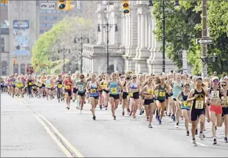  ?? Phoebe Sheehan / Times Union archive ?? Runners take off during the Freihofer's Run for Women on June 1, 2019 in Albany. The 2020 race was only held virtually, and there will also be a virtual component this year.