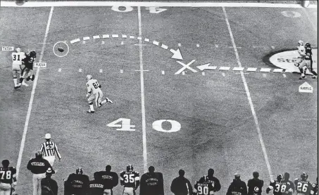  ?? Donald J. Stetzer / Pittsburgh Post-Gazette 1972 ?? A collision between Oakland’s Jack Tatum and Pittsburgh’s John Fuqua sent the ball flying back toward Franco Harris in Pittsburgh on Dec. 23, 1972. The play that became known as “The Immaculate Reception” led to the Steelers’ first playoff win.