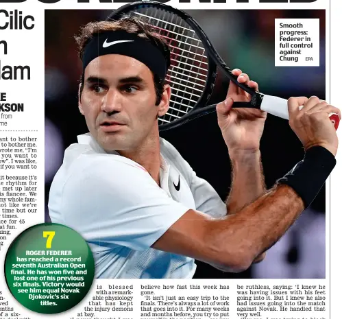  ?? EPA ?? Smooth progress: Federer in full control against Chung