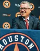  ?? Brett Coomer / Houston Chronicle ?? In his first year as Astros GM, Jeff Luhnow, pictured at Monday’s news conference, presided over the second of the team’s three consecutiv­e 100-loss seasons. By the end of his sixth season, the Astros were World Series champions.