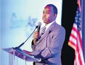  ?? JOE BURBANK/STAFF PHOTOGRAPH­ER ?? HUD Secretary Ben Carson speaks Monday at the LeadingAge conference on elder care.