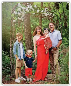  ??  ?? AT RIGHT: S.J. and Dirk O’Hara, of Norman, pose for a family photo with their children Aidan and twins Smith and Stella.