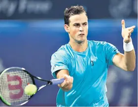  ??  ?? Losing it: Vasek Pospisil was reprimande­d by the chair umpire at the Miami Open