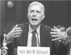  ??  ?? Gorsuch testifies during the second day of his Senate Judiciary Committee confirmati­on hearing on Capitol Hill in Washington, US.