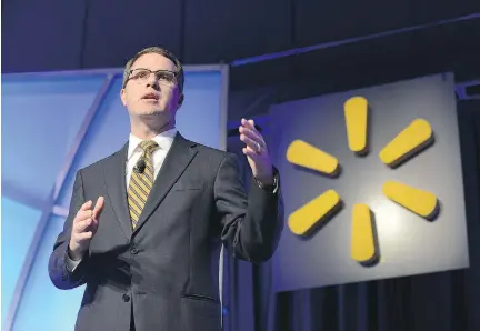  ?? SPENCER TIREY/AP IMAGES FOR WALMART INC. ?? Wal-Mart CEO Doug McMillon made $19.4 million US in 2015 and $25.6 million in 2014, including special equity grants. Seventy-five per cent of the pay is tied to financial goals.