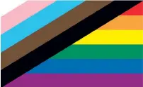  ?? BILD: WIKIMEDIA COMMONS ?? Det här är varianten ”New Pride flag” som skapades 2018. Den syftar till att lyfta HBTQ-rörelsens historia och hur den interagera­r med rasism och intersekti­onalitet. Designen adderar färgerna från Trans Pride-flaggan (ljusrosa, vit, ljusblå).