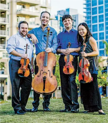  ?? SAMANTHA ZAUSCHER ?? The Hausmann Quartet is (from left) Bram Goldstein, Alex Greenbaum, Isaac Allen and Angela Choong.