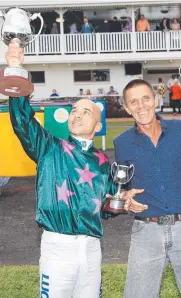  ?? Picture: JUSTIN BRIERTY ?? HIGH HOPES: Jockey Wanderson D'Avila and trainer Alwyn Bailey after Ranked won the Amateurs Cup last year.