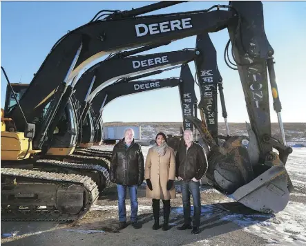  ?? GAVIN YOUNG ?? After 35 years, Keystone Excavating CEO Sandip Lalli, centre, shown with the sons of company founder Ed Elias, Jim, left and Ken, announced the company is shutting down amid the economic downturn.