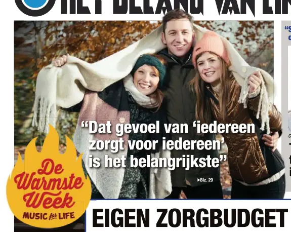  ?? FOTO VRT ?? Linde Merckpoel, Bram Willems en Eva De Roo beginnen op 18 december aan De Warmste Week.