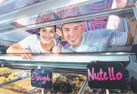  ??  ?? Caitlynn Henry and Zac McFarlance have started a business called Just Dough It selling safe-to-eat cookie dough. Picture: JOHN GASS