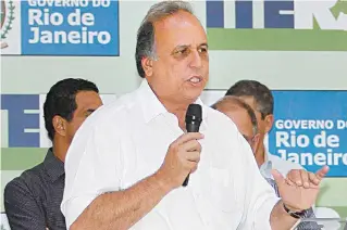  ?? ENY MIRANDA/DIVULGAÇÃO ?? Com sanções, Pezão irá a Brasília acelerar assinatura do Regime de Recuperaçã­o Fiscal com o governo federal