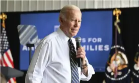  ?? Photograph: Tiffany Blanchette/AP ?? Joe Biden speaks during a visit to a family farm in rural Illinois.