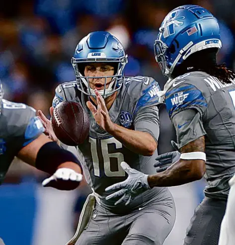  ?? GREGORY SHAMUS/GETTY IMAGES ?? Jared Goff was focused on leading the Lions past the Raiders and securing their sixth win in seven games.