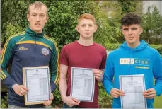  ??  ?? Pictured at St Brendans College on receiving their results were (from left): David Carroll, Cian Griffin & Michael Pierce.