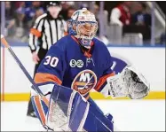  ?? Frank Franklin II / Associated Press ?? New York Islanders goaltender Ilya Sorokin during the third period against the Tampa Bay Lightning on Friday in Elmont, N.Y.