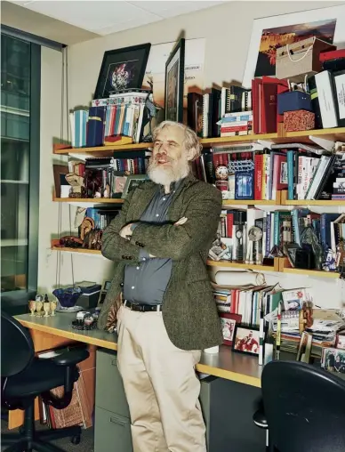  ??  ?? Previous page and below Professor George Church photograph­ed at Harvard Medical School – where he operates an open-door policy at his laboratory – in January 2019