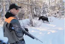 ?? DAN JOLING/ASSOCIATED PRESS ?? Dave Battle of the Alaska Department of Fish and Game observes a moose while performing research in Anchorage, Alaska, in February.