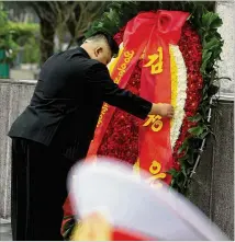  ?? DIEN BIEN / GETTY IMAGES ?? Kim Jong Un attends a wreath-laying ceremony at the Ho Chi Minh mausoleum on Saturday in Hanoi. Kim’s summit with President Donald Trump ended without an agreement.