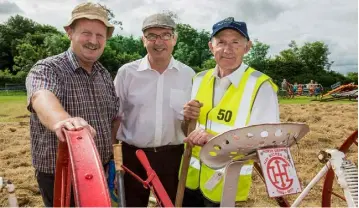  ?? O’GORMAN PHOTOGRAPH­Y ?? Patrick Duffy, The Neale, Co Mayo, Hugh Mahony, Teagasc Oakpark and John O’Beirne, Roscommon with hay making machinery at Teagasc Farming and Country Life Event in Athenry, Co Galway.