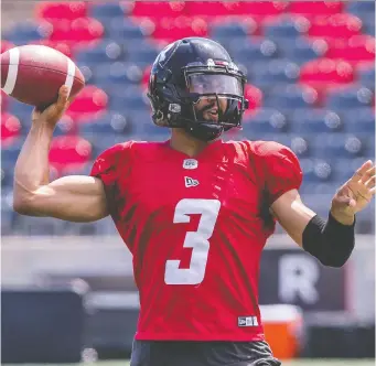  ?? ERROL McGIHON FILES ?? Ottawa Redblacks QB Jonathan Jennings played for the B.C. Lions three years ago, putting up 5,226 yards in the air and throwing 27 touchdown passes.