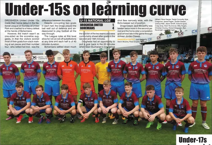  ??  ?? Drogheda United Under-15s line up before their first home game in the National League.