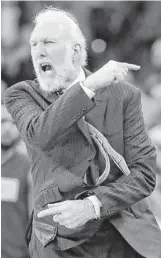  ?? Eric Gay / Associated Press ?? Gregg Popovich has won five NBA titles with the Spurs, with the first in 1999.