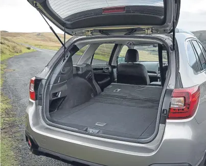  ??  ?? Top: the new Subaru Outback is available as a diesel with an automatic gearbox. Above: the boot measures 2,000 litres with the seats down.