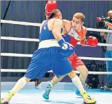  ?? BFI ?? Amit Panghal (R) in action against Shakhobidi­n Zoirov during the 52kg final of the Asian Championsh­ips in Dubai on Monday.